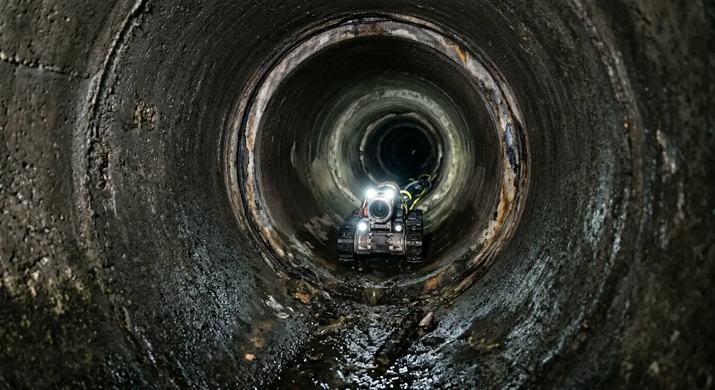 Robotic sewer camera inspecting pipe interior for Sewer Line Cleaning in North Decatur