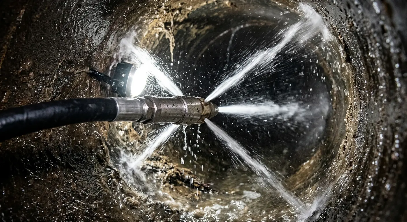 High-pressure hydro jetting nozzle cleaning sewer pipe for Storm Drain Cleaning in North Decatur